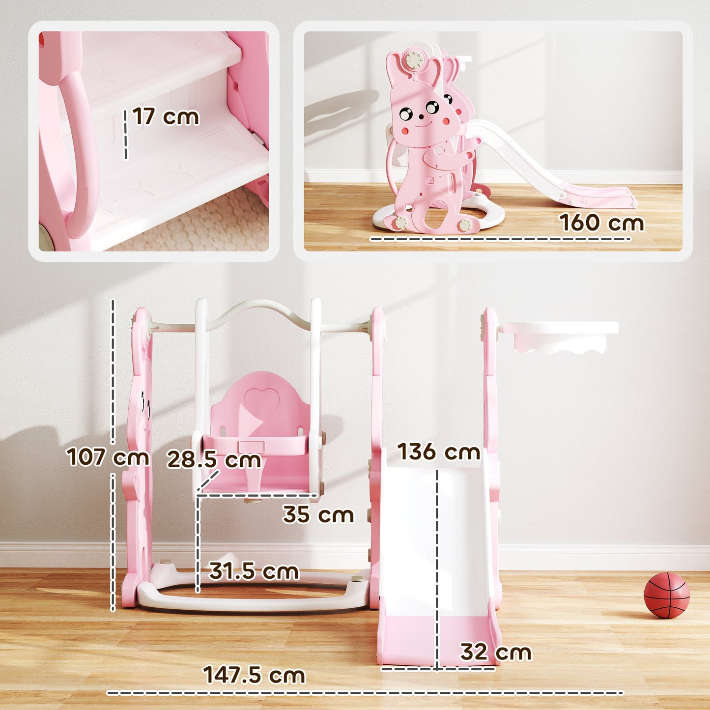 AIYAPLAY Rabbit Playground Set: 4-in-1 Slide, Swing & Climber for Kids!