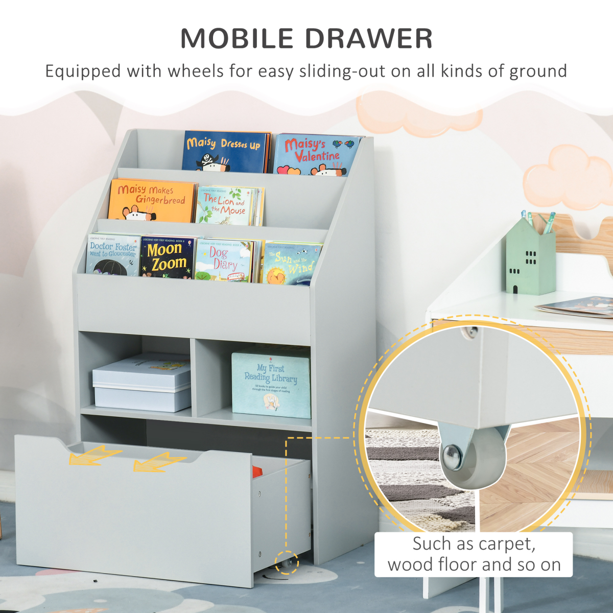 Kids Bookcase & Toy Box: Mobile, Compact Storage Solution for Young Readers