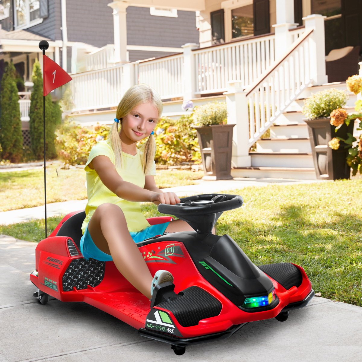 12V Electric Go-Kart: Music & LED Fun for Kids Aged 8-12