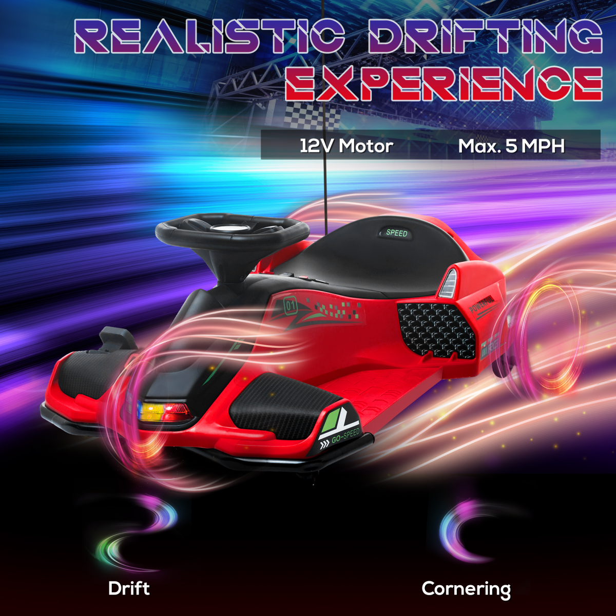 12V Electric Go-Kart: Music & LED Fun for Kids Aged 8-12