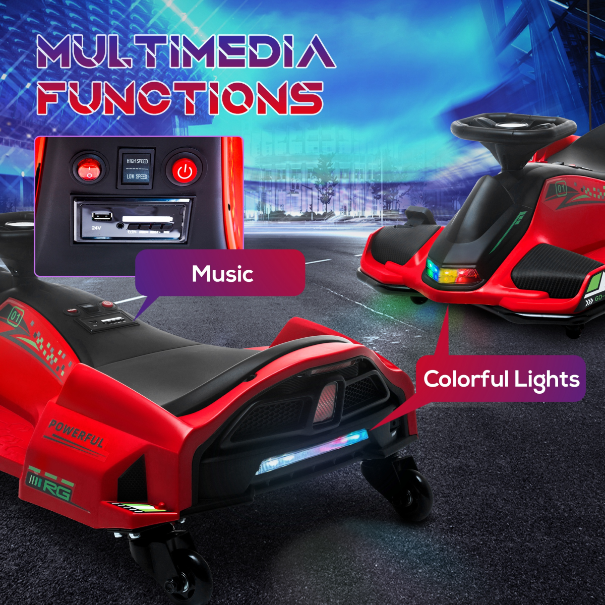 12V Electric Go-Kart: Music & LED Fun for Kids Aged 8-12