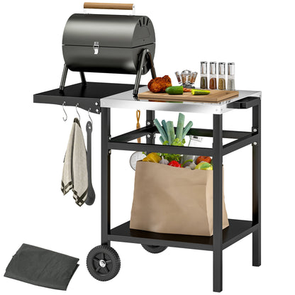 Portable BBQ Trolley with Foldable Table & Pizza Oven Station