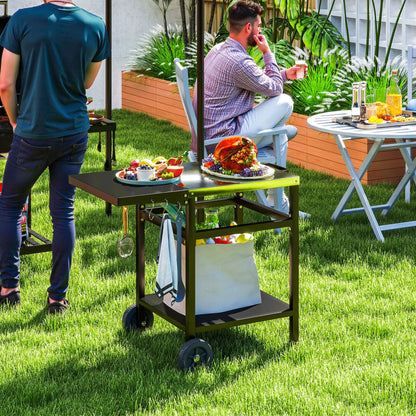 Portable BBQ Trolley with Foldable Table & Pizza Oven Station