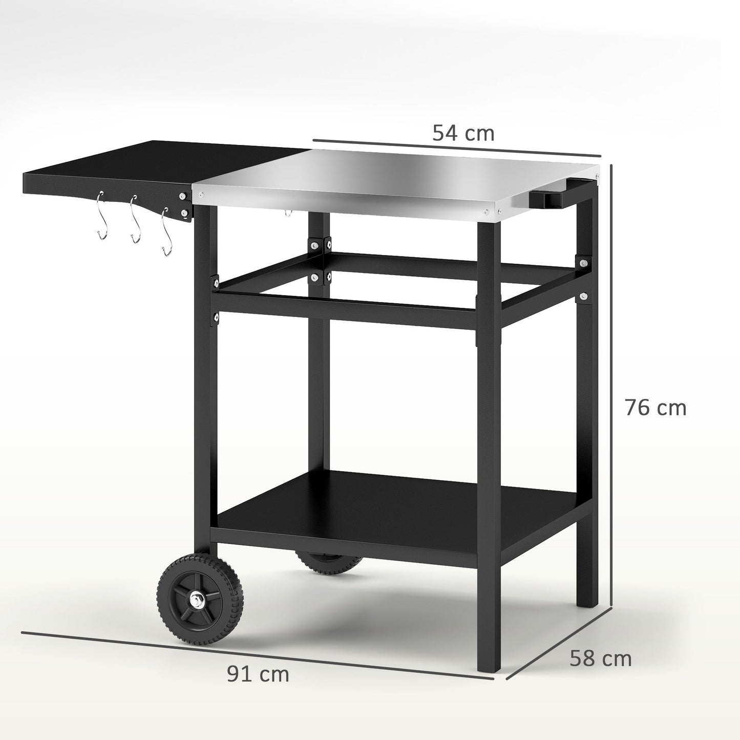 Portable BBQ Trolley with Foldable Table & Pizza Oven Station
