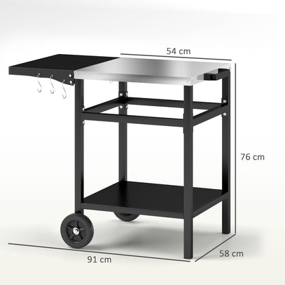 Portable BBQ Trolley with Foldable Table & Pizza Oven Station