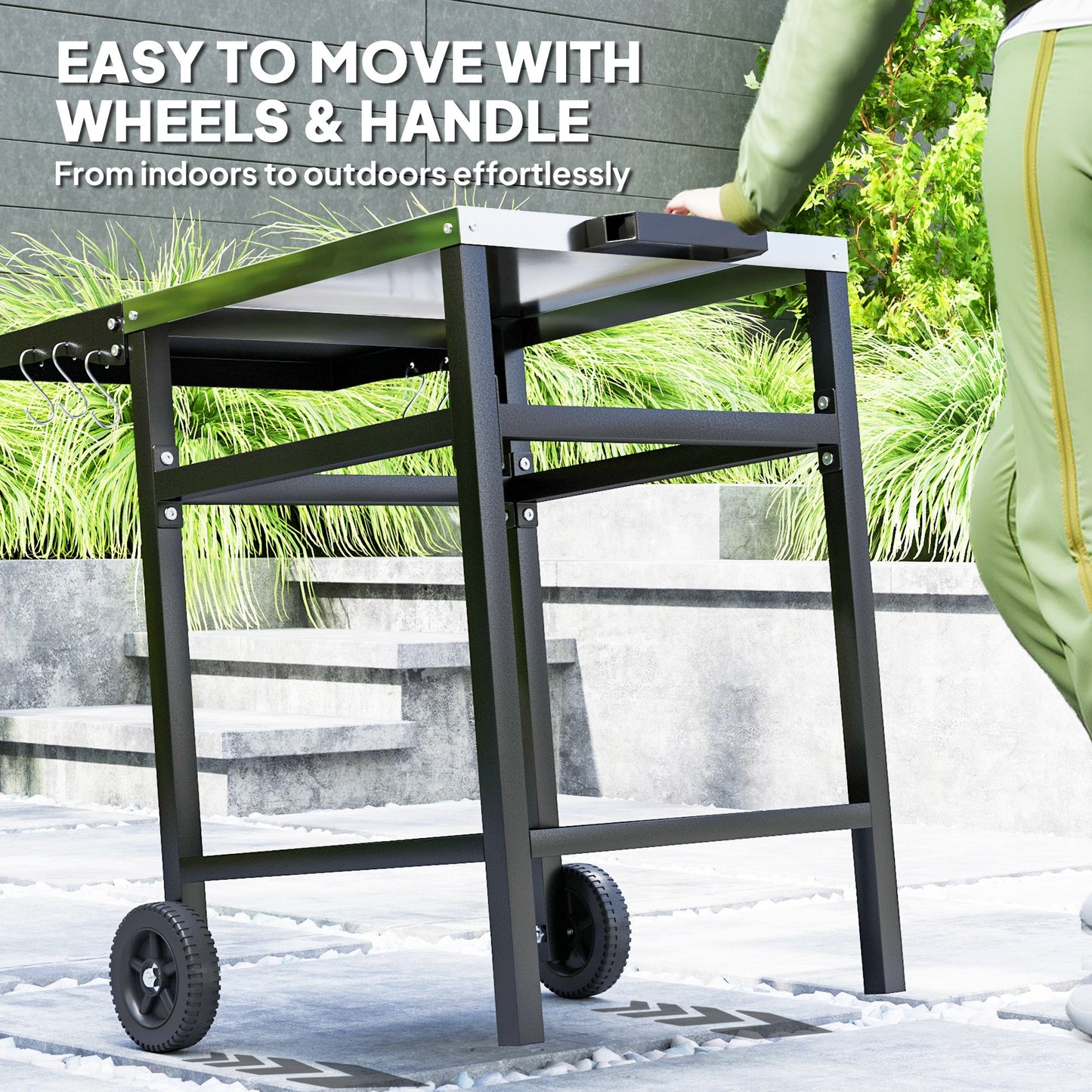 Portable BBQ Trolley with Foldable Table & Pizza Oven Station