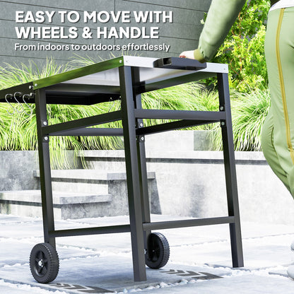 Portable BBQ Trolley with Foldable Table & Pizza Oven Station