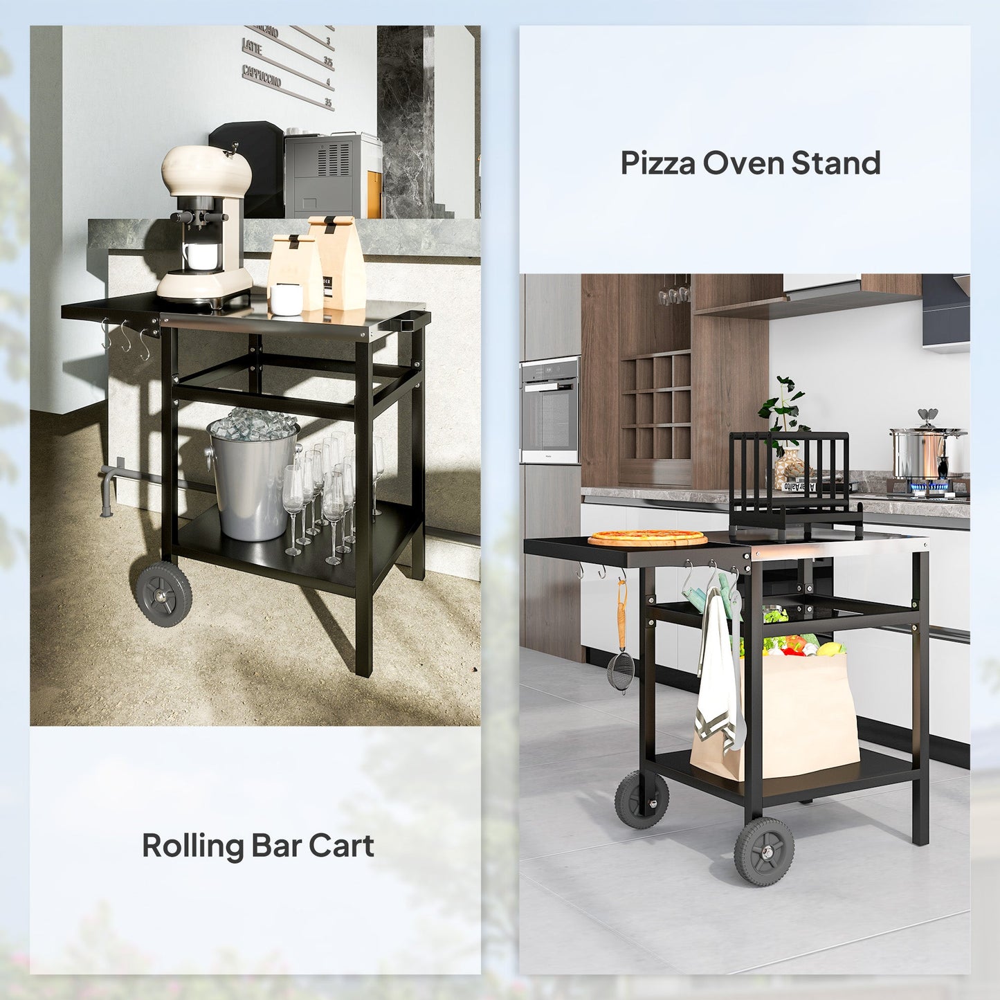 Portable BBQ Trolley with Foldable Table & Pizza Oven Station
