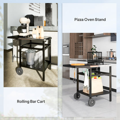Portable BBQ Trolley with Foldable Table & Pizza Oven Station