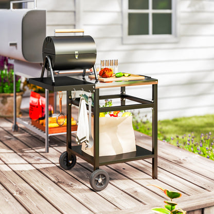 Portable BBQ Trolley with Foldable Table & Pizza Oven Station