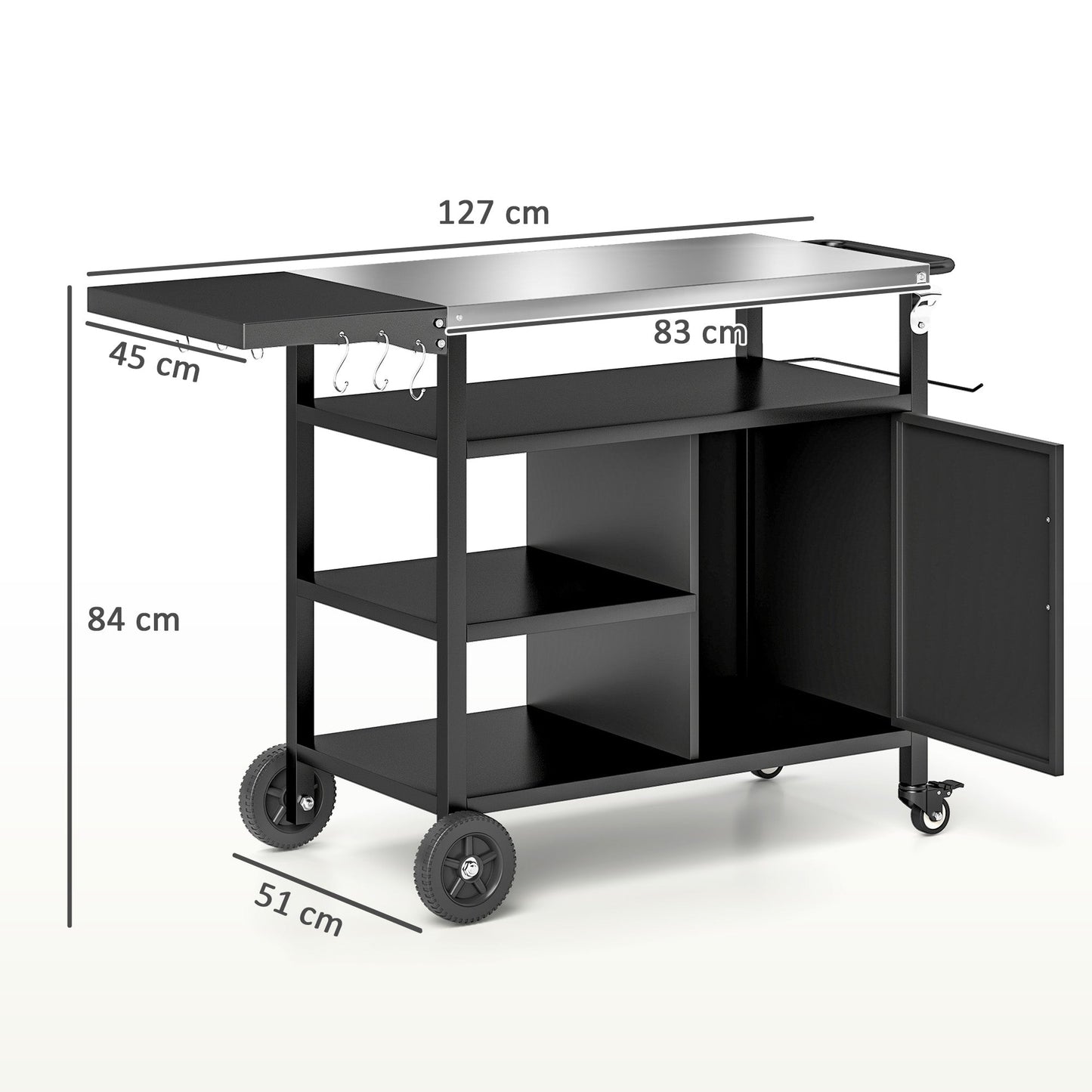 Stainless Steel BBQ Trolley with Folding Table & Wheels