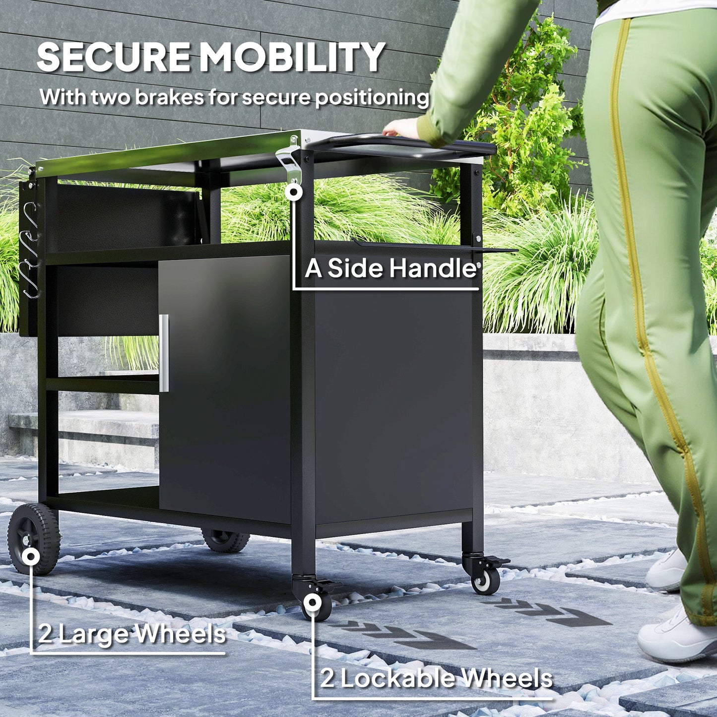 Stainless Steel BBQ Trolley with Folding Table & Wheels