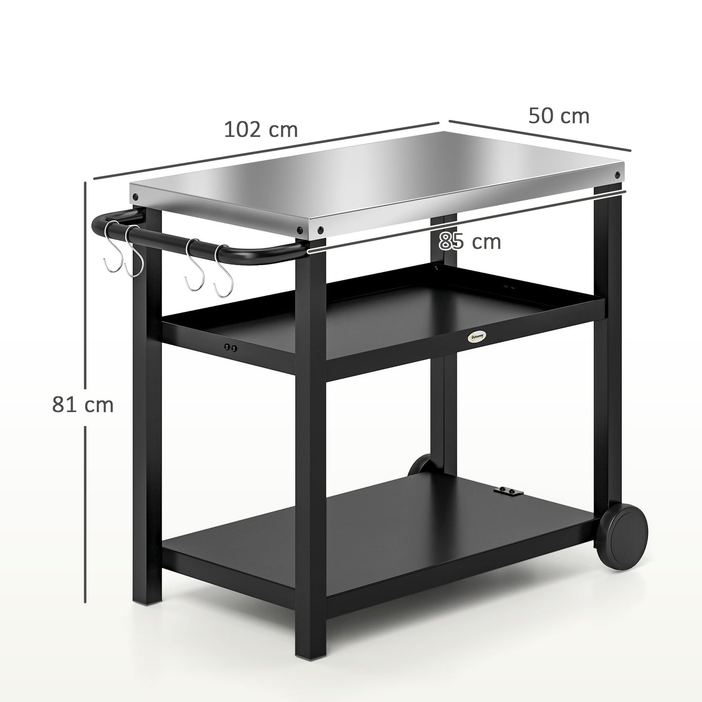 Portable BBQ Trolley with 2-Tier Shelf - Charcoal Grey