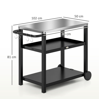 Portable BBQ Trolley with 2-Tier Shelf - Charcoal Grey