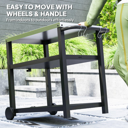 Portable BBQ Trolley with 2-Tier Shelf - Charcoal Grey