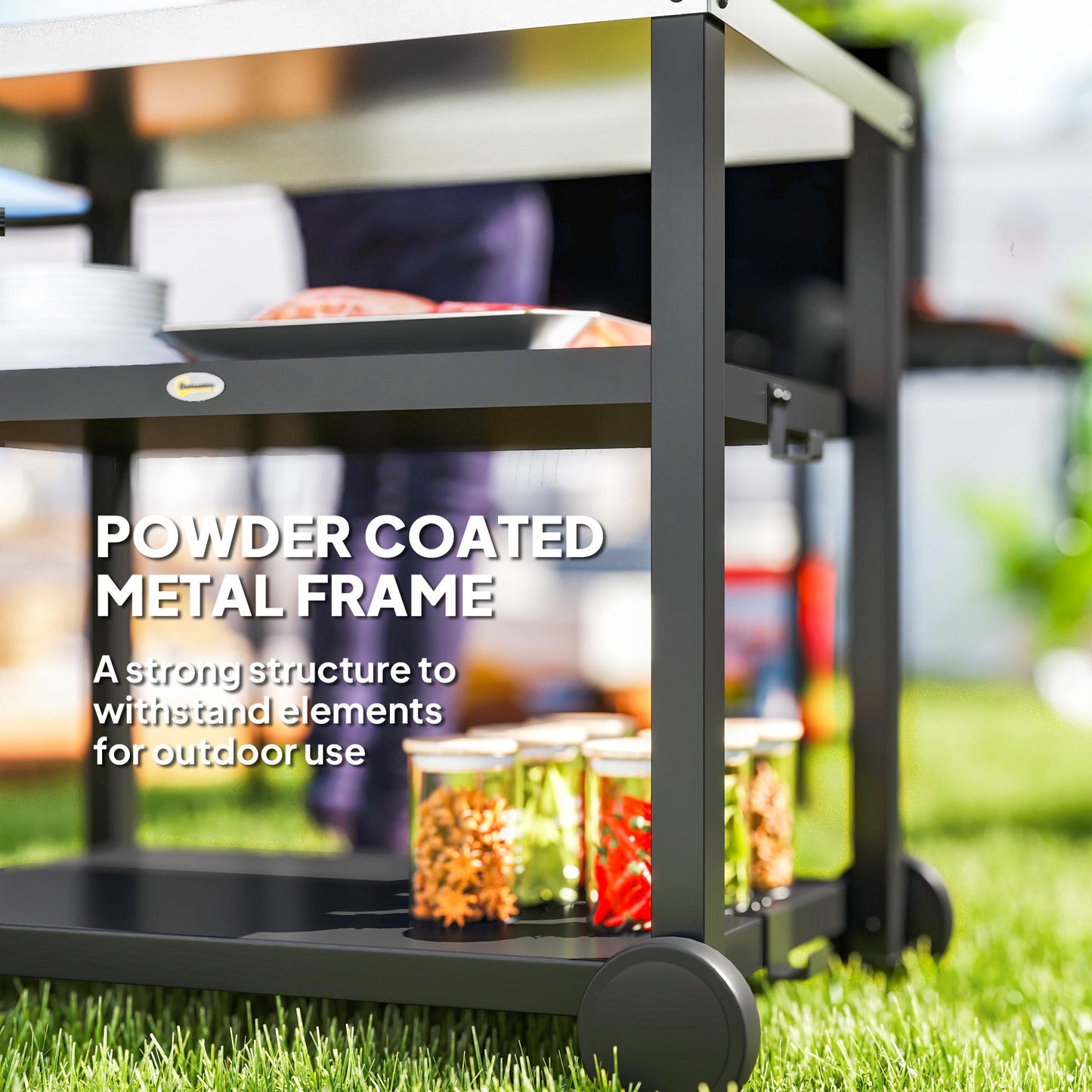 Portable BBQ Trolley with 2-Tier Shelf - Charcoal Grey
