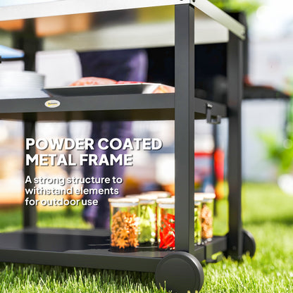 Portable BBQ Trolley with 2-Tier Shelf - Charcoal Grey