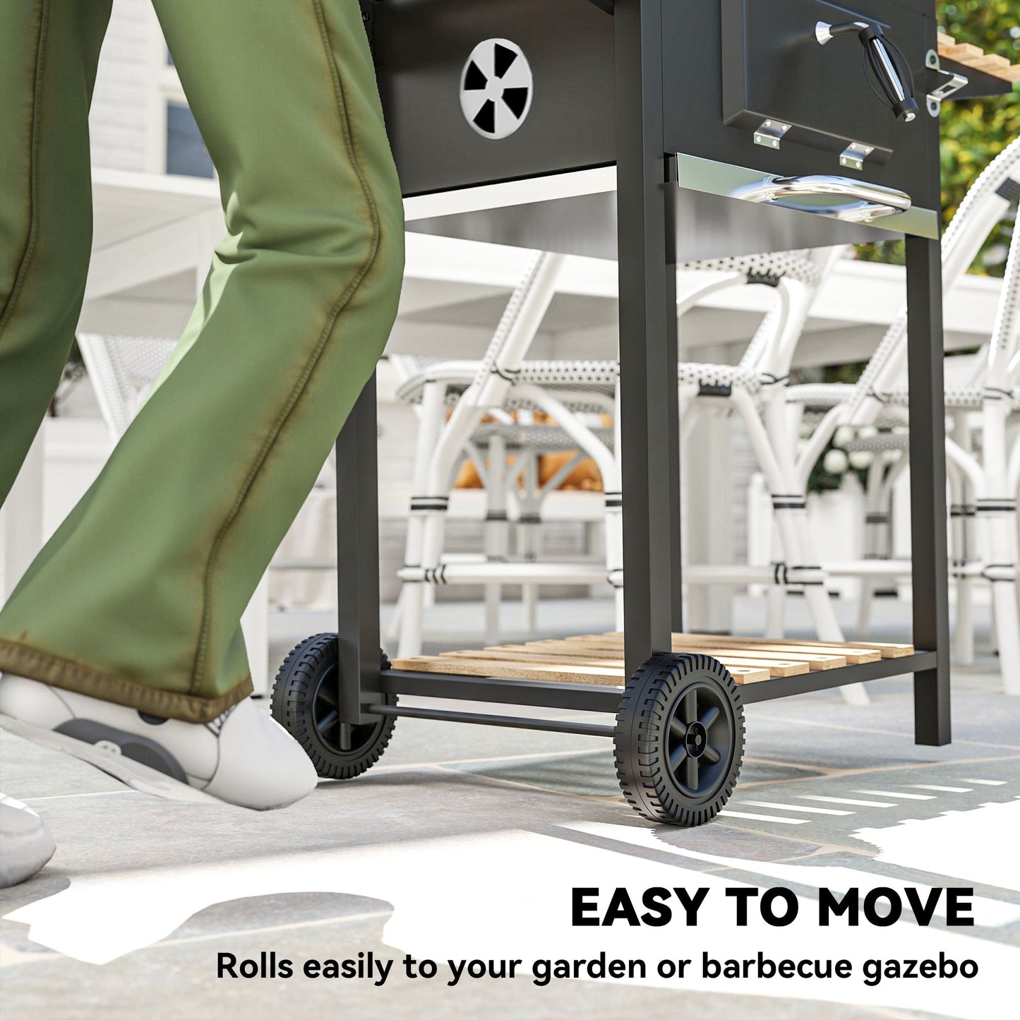 Premium Charcoal BBQ Grill With Adjustable Pan, Thermometer & 3 Shelves