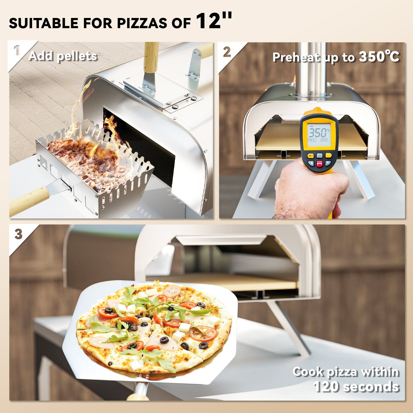 12" Portable Wood-Fired Pizza Oven with Foldable Legs