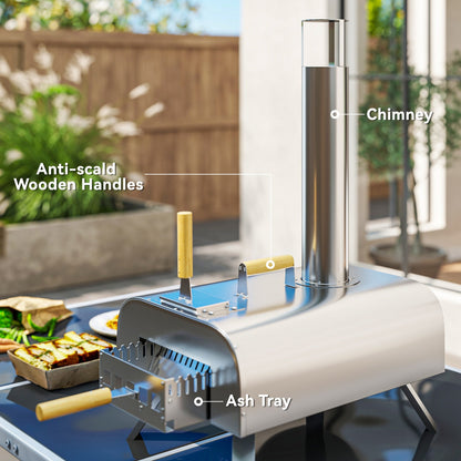 12" Portable Wood-Fired Pizza Oven with Foldable Legs