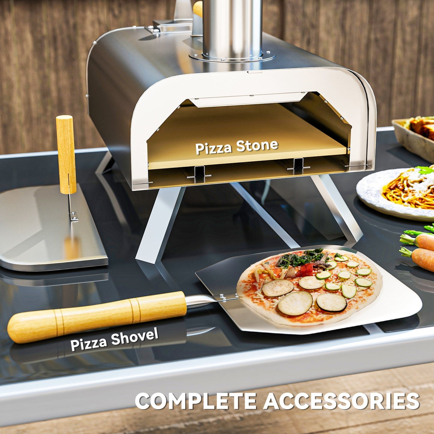 12" Portable Wood-Fired Pizza Oven with Foldable Legs