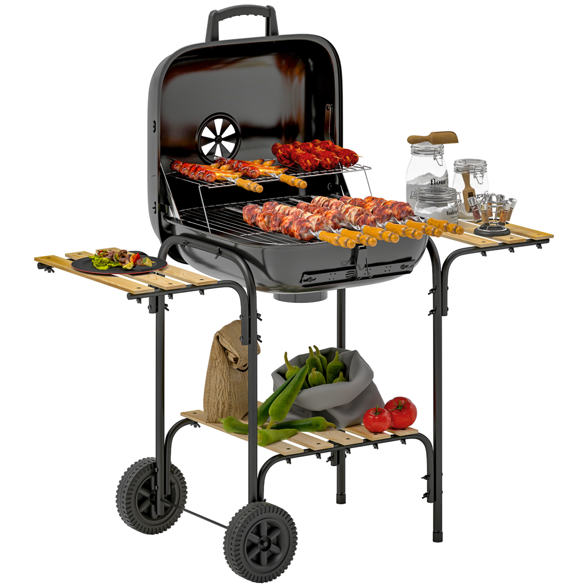 Portable Charcoal BBQ Grill with Lockable Lid & Adjustable Vent