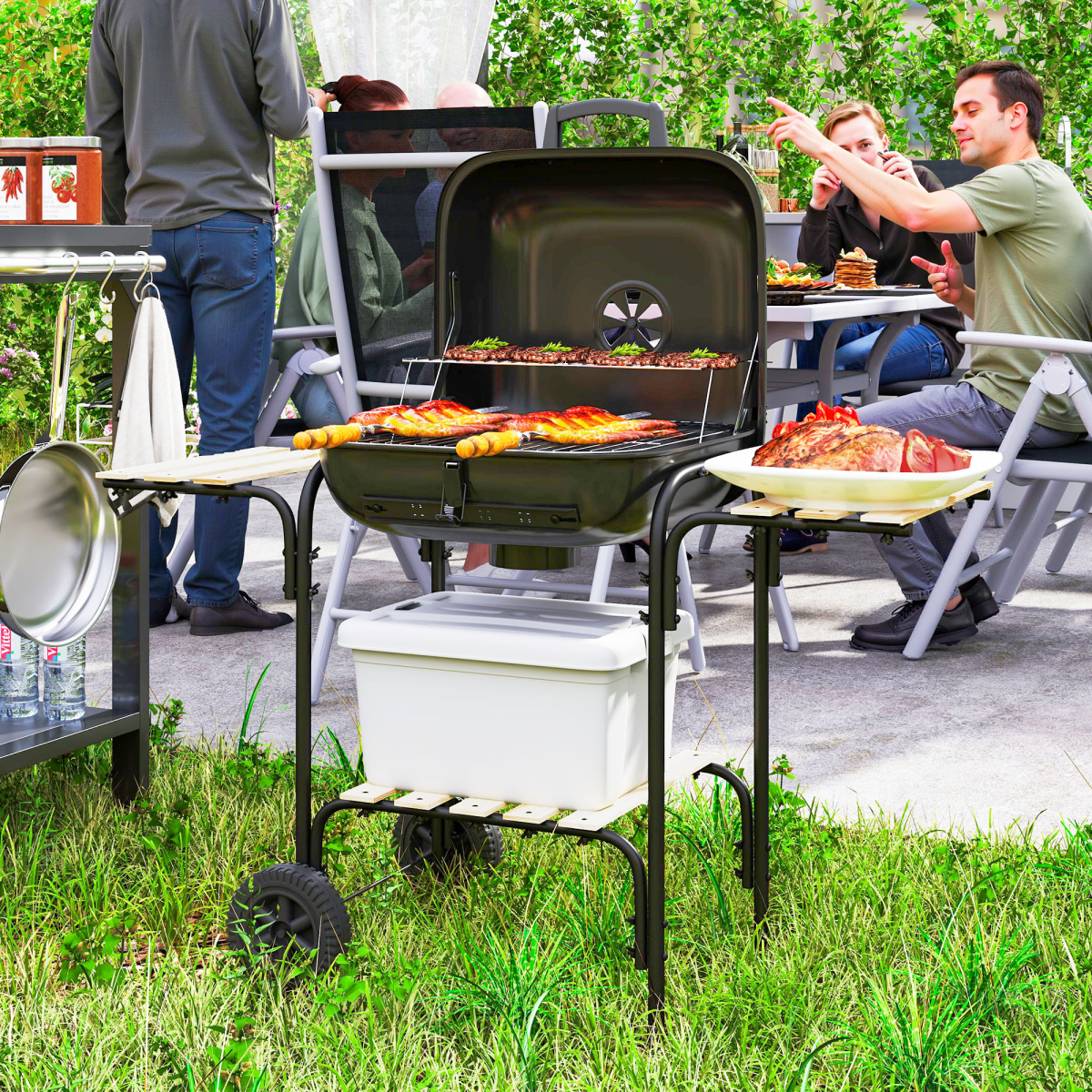 Portable Charcoal BBQ Grill with Lockable Lid & Adjustable Vent