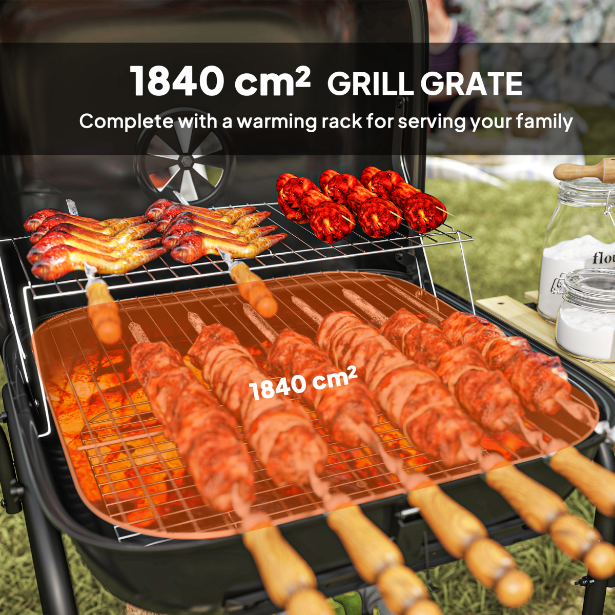 Portable Charcoal BBQ Grill with Lockable Lid & Adjustable Vent