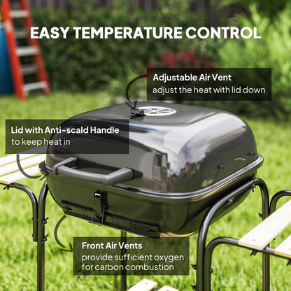 Portable Charcoal BBQ Grill with Lockable Lid & Adjustable Vent