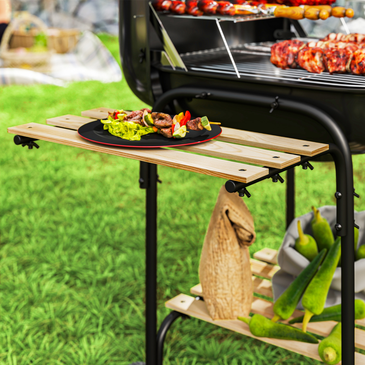 Portable Charcoal BBQ Grill with Lockable Lid & Adjustable Vent