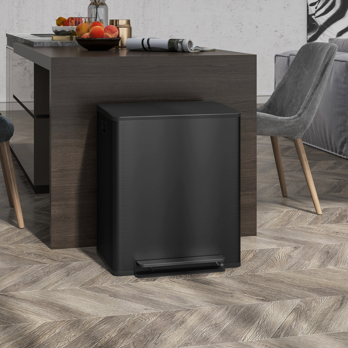 Stainless Steel 25L Double Kitchen Pedal Bin with Soft-Close Lid