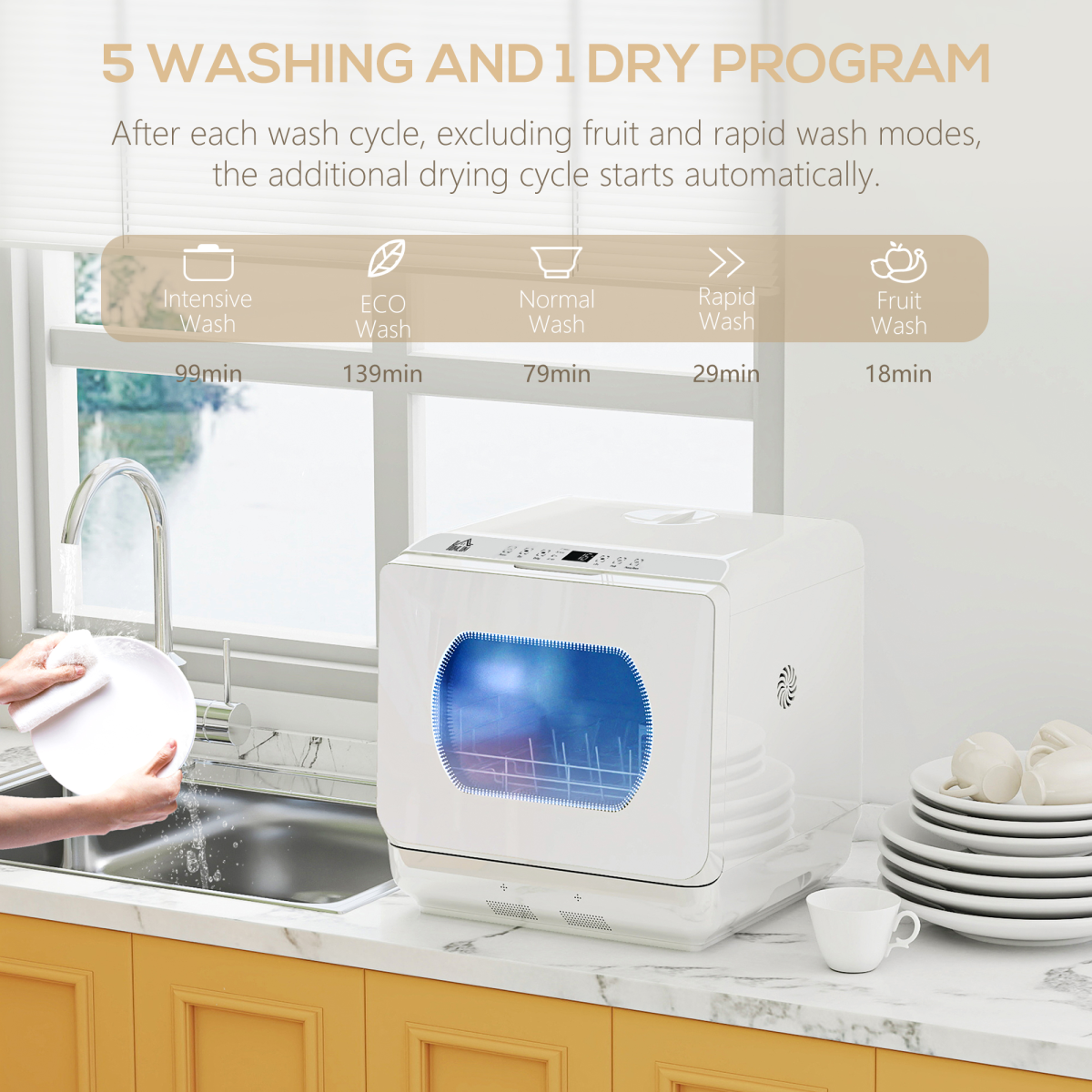 Compact 4-Place Dishwasher: 6 Programs for Effortless Cleaning