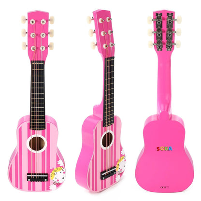 SOKA Pink Striped Wooden Guitar Interactive Musical Toy for Kids Ages 3+