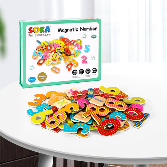 Funky Magnetic Numbers Set - 60 Wooden Pieces