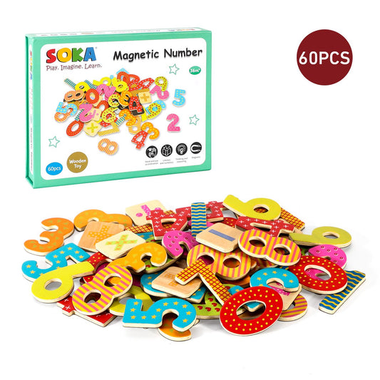 Funky Magnetic Numbers Set - 60 Wooden Pieces
