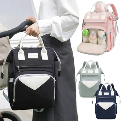 Large Capacity Mommy Diaper Bag – Fashion Baby Stroller Backpack with Changing Mat & Wet/Dry Compartments