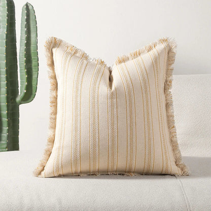 Decorative Nordic Striped Jacquard Cotton Cushion Covers With Frill Detail - 5 Colours