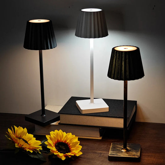 Portable Cordless LED Rechargeable Outdoor & Indoor Table Lamp with Pleated Shade - 3 Colours