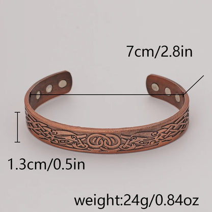 Vintage Copper Magnetic Bracelet Set – European Double Ring Pattern Energy Cuff Jewelry for Men & Women