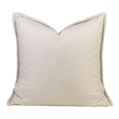 Traditional Textured Cottage-Feel Ivory Cushion Cover with Beige Piping