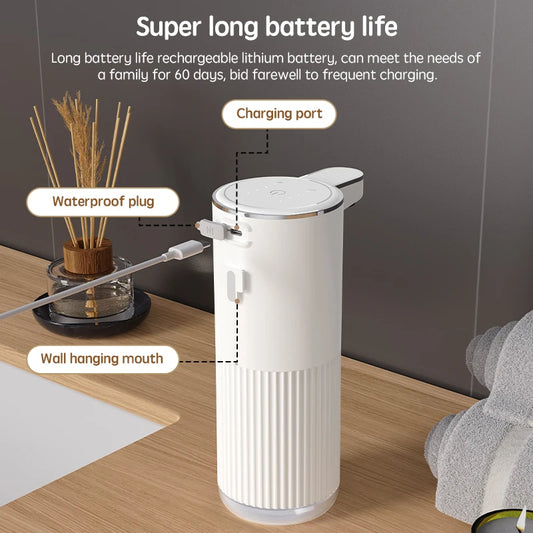 HQ Automatic Soap Dispenser – 360ml Type-C Rechargeable Foaming Hand Washer with 4-Level Foam Control