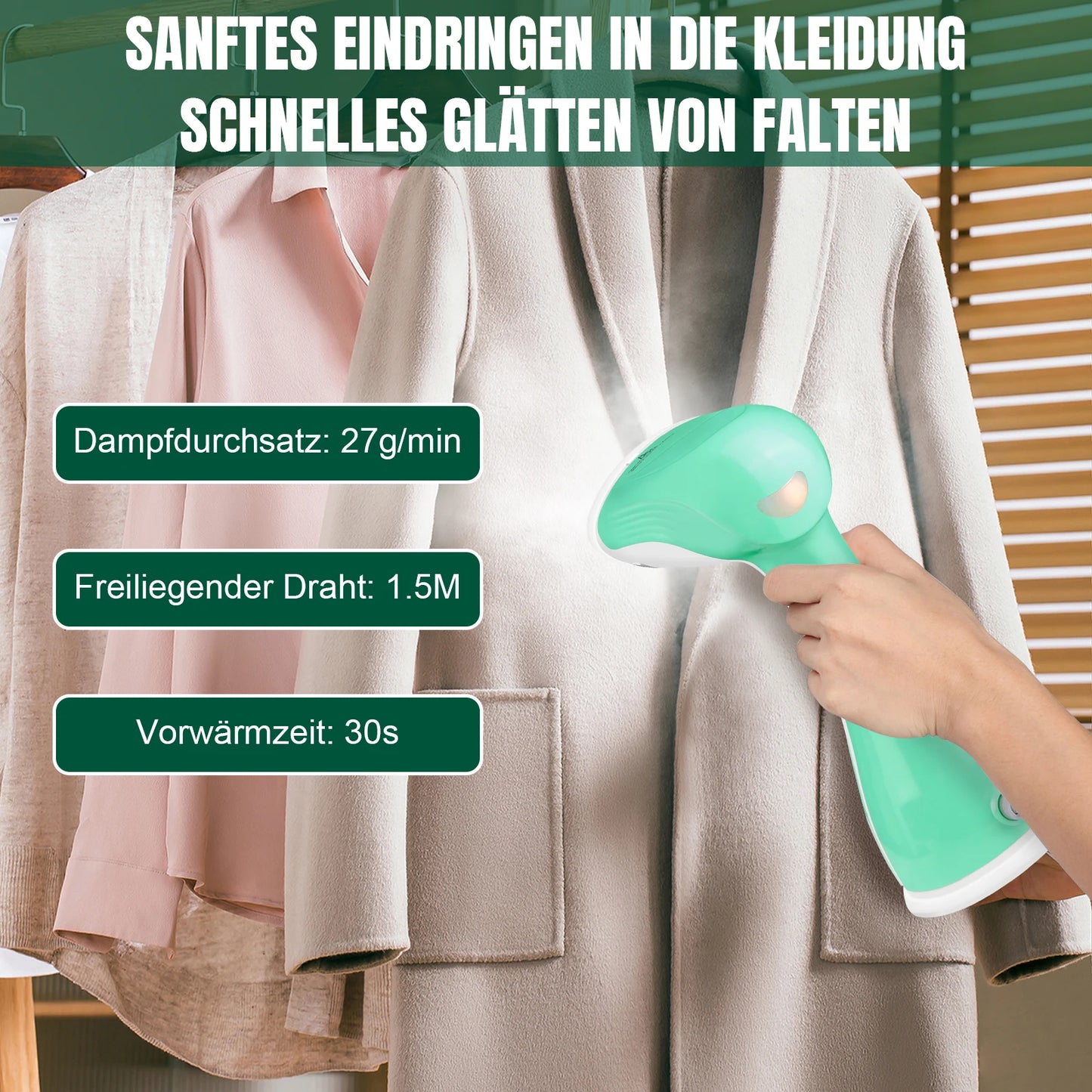 BRIEFNESS 2000W Handheld Garment Steamer – 30s Fast Heat-Up Portable Clothes Steamer for Home & Travel