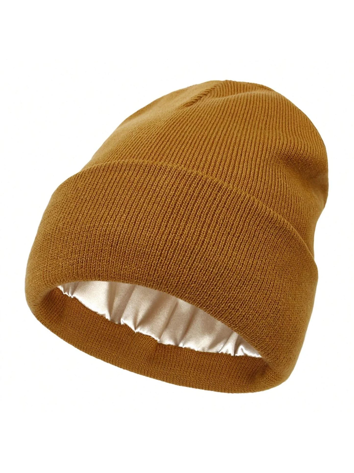 Unisex Satin-Lined Beanie Hat – Anti-Static Silk Lining Warm Knit Skull Cap for Winter & Hair Protection