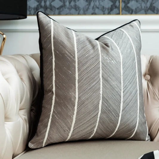 Modern Luxury Abstract Cotton Cushion Cover - White, Gold & Brown