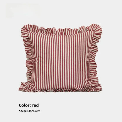 Soft Ruffled Pure Striped Cotton Cushion Covers with Frill Detail - 6 Colours
