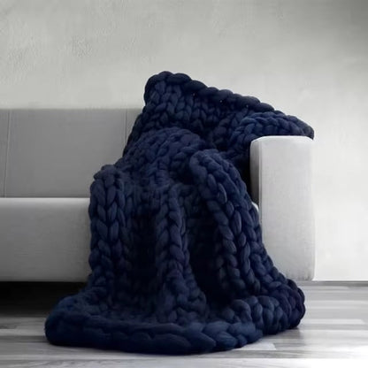 Chunky Knitted Merino Wool Blanket Throw - 8 Colours