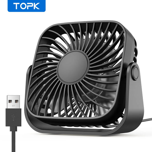 TOPK 4-Inch USB Mini Fan – Portable Quiet Desk Fan with 3 Speeds & 360° Adjustment