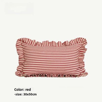 Soft Ruffled Pure Striped Cotton Cushion Covers with Frill Detail - 6 Colours