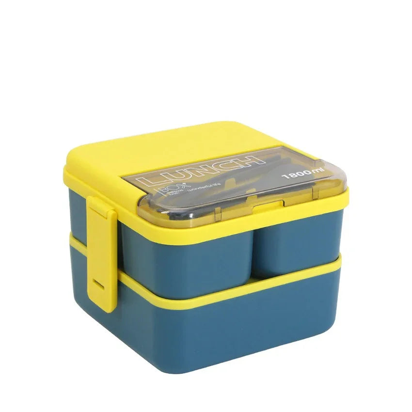 2-Layer Kids Lunch Box – Portable Microwave Bento Box with Fork & Spoon (1100ml/1800ml)