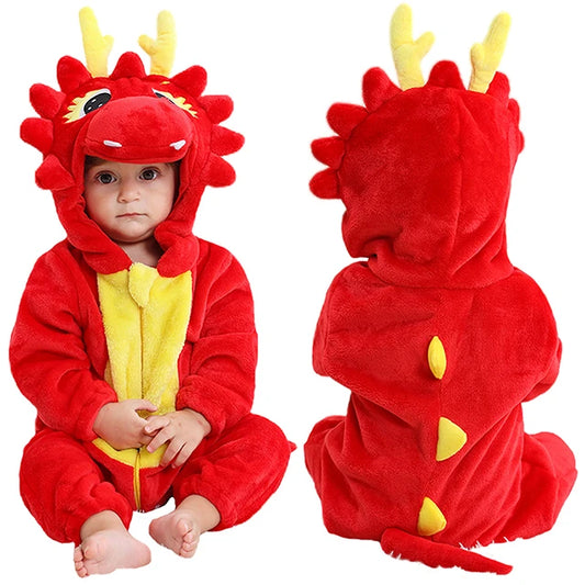 Cartoon Baby Romper – Flannel Hooded Jumpsuit Costume for Toddlers & Infants (Unisex)
